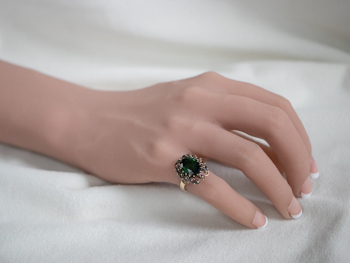 Ornate Green Tourmaline Cocktail Ring