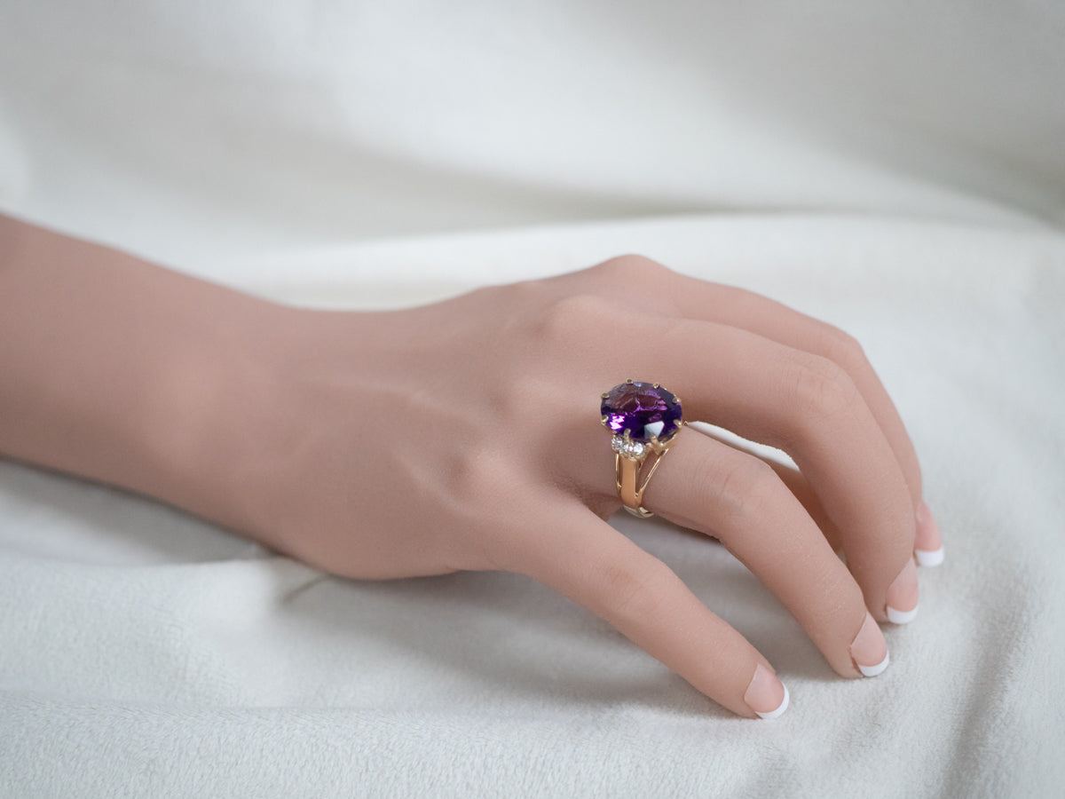 Gold Amethyst and Diamond Cocktail Ring