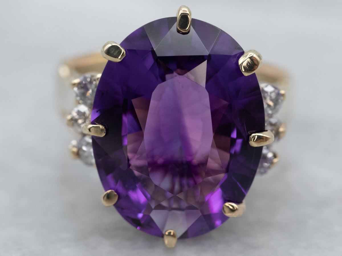Gold Amethyst and Diamond Cocktail Ring