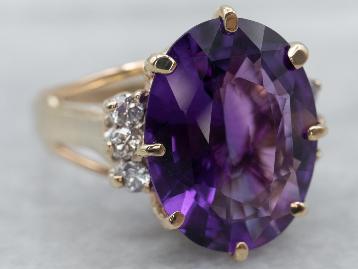 Gold Amethyst and Diamond Cocktail Ring