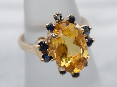 Gold Citrine and Sapphire Halo Ring