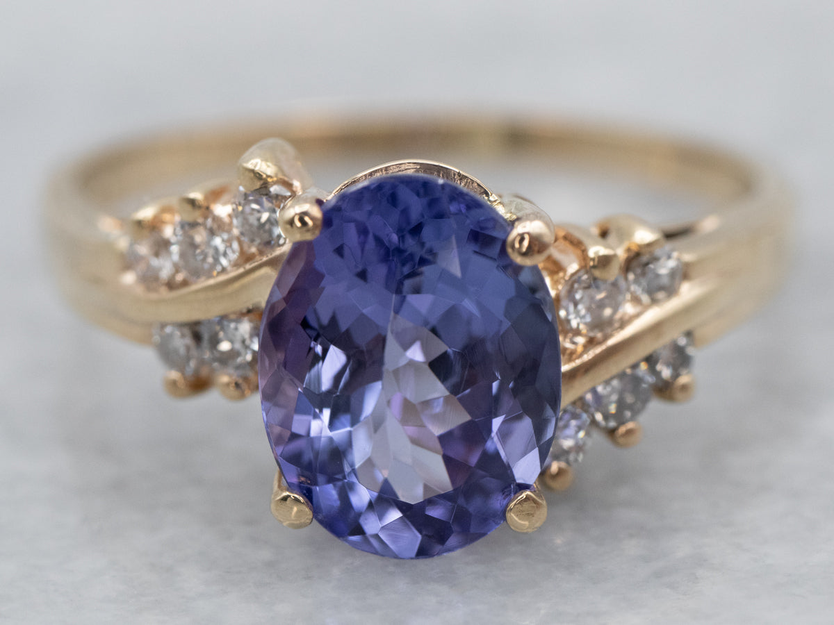 14K Yellow Gold Tanzanite Oval and Diamond Accent Ring