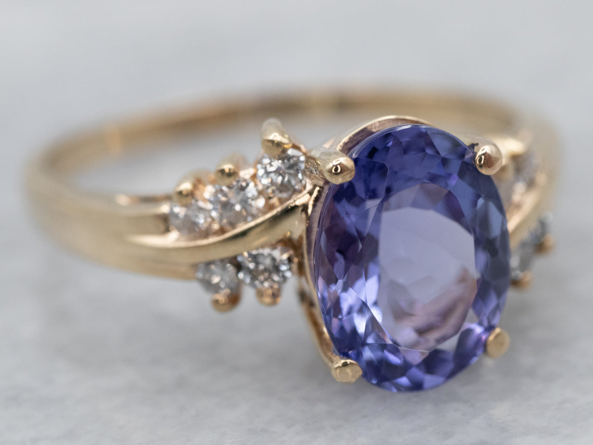 14K Yellow Gold Tanzanite Oval and Diamond Accent Ring