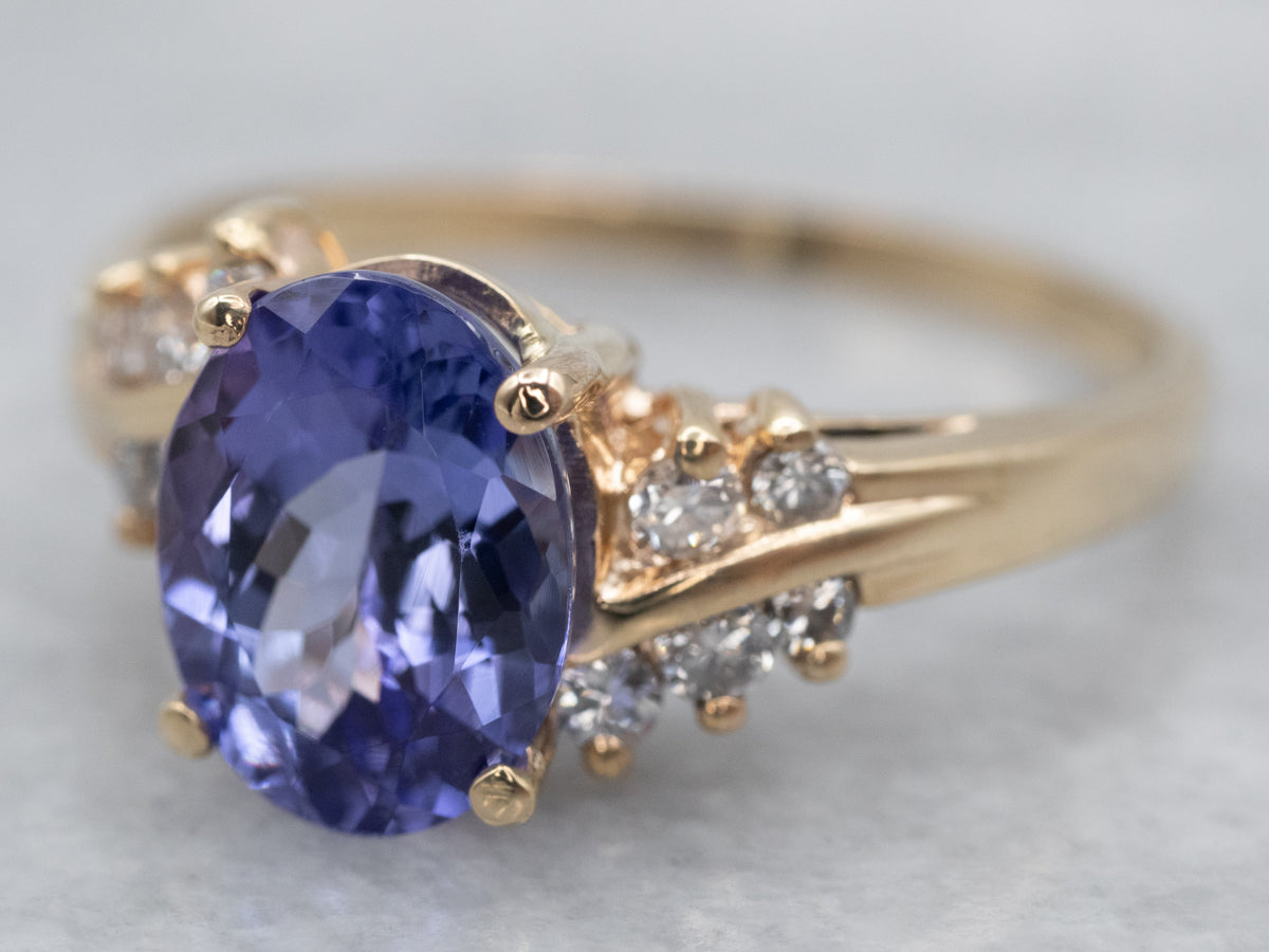 14K Yellow Gold Tanzanite Oval and Diamond Accent Ring