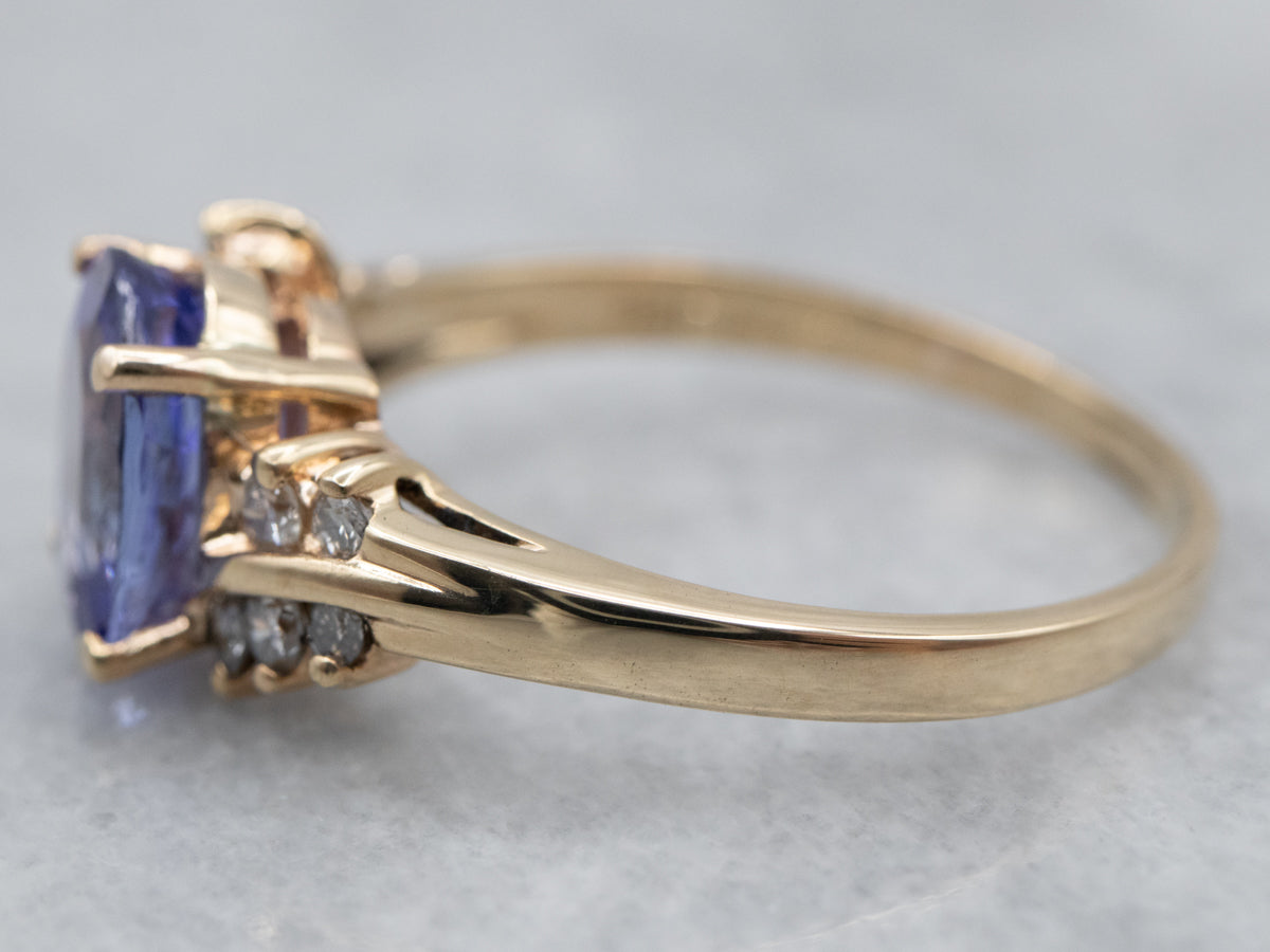 14K Yellow Gold Tanzanite Oval and Diamond Accent Ring