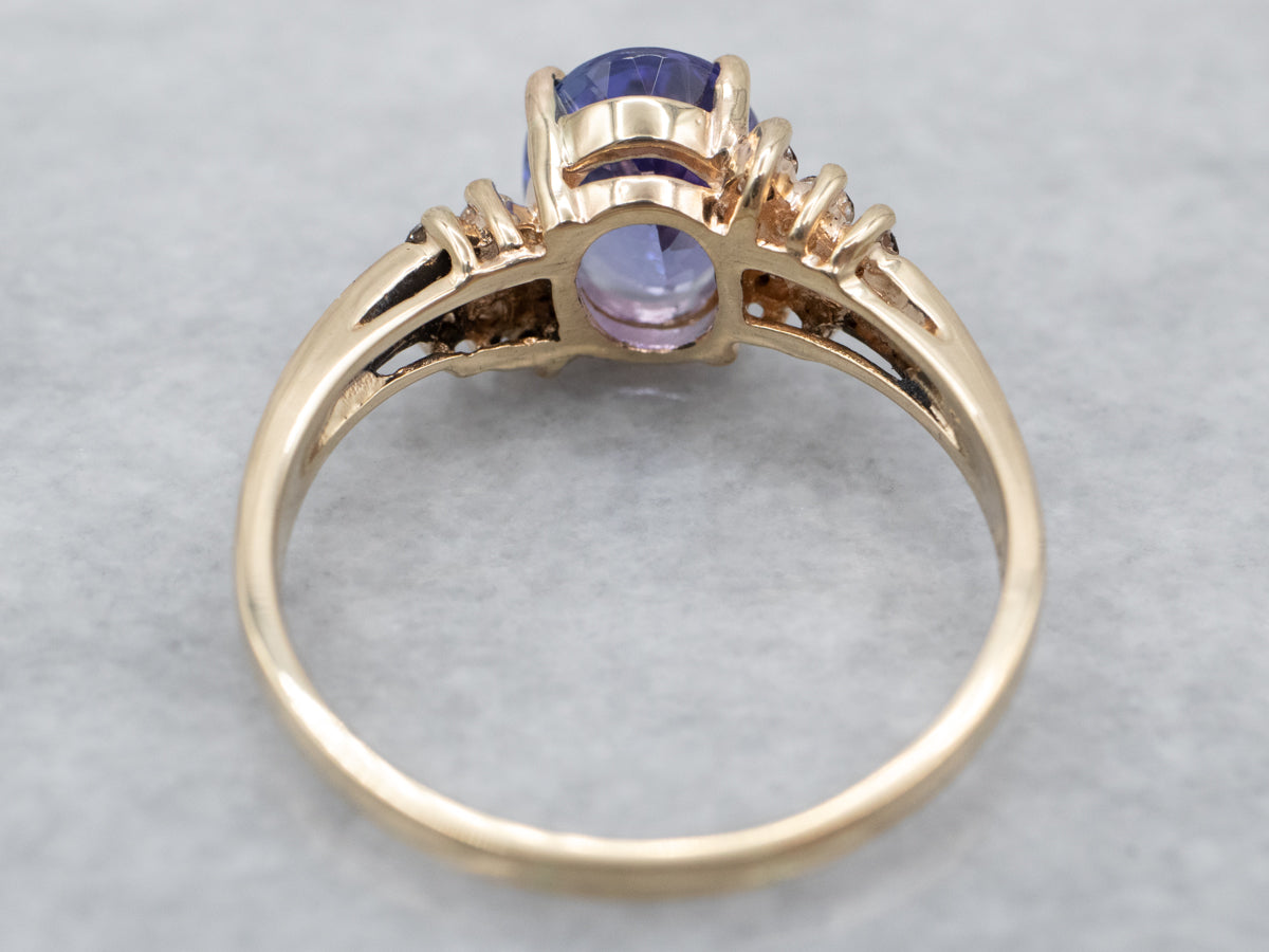 14K Yellow Gold Tanzanite Oval and Diamond Accent Ring