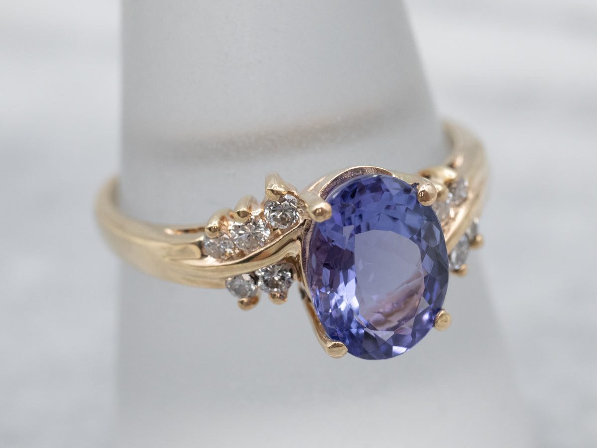 14K Yellow Gold Tanzanite Oval and Diamond Accent Ring