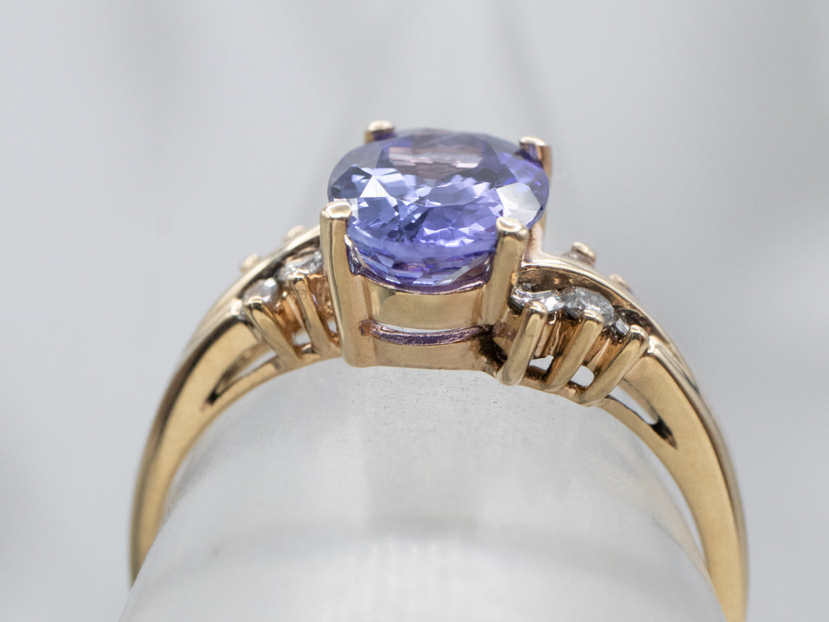 14K Yellow Gold Tanzanite Oval and Diamond Accent Ring