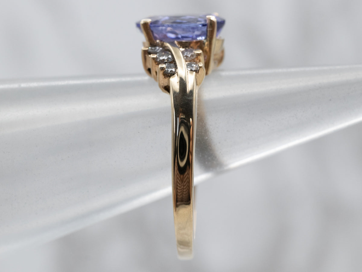 14K Yellow Gold Tanzanite Oval and Diamond Accent Ring