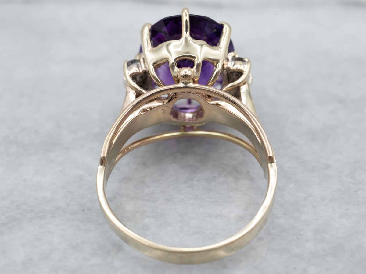 Gold Amethyst and Diamond Cocktail Ring