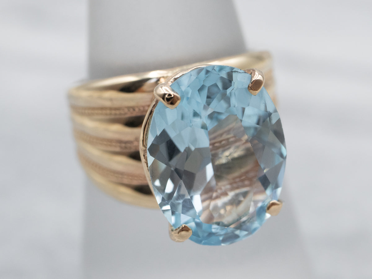 Gold Blue Topaz Cocktail Ring