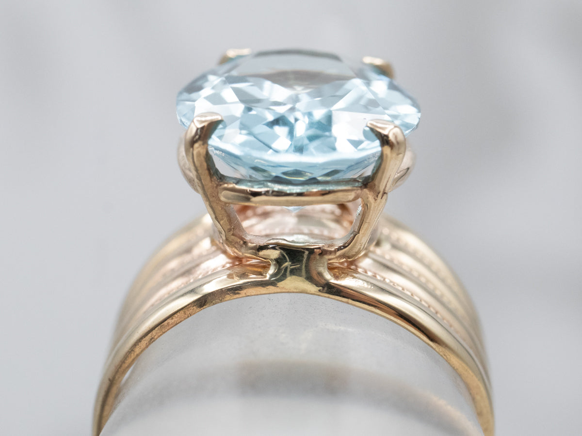 Gold Blue Topaz Cocktail Ring