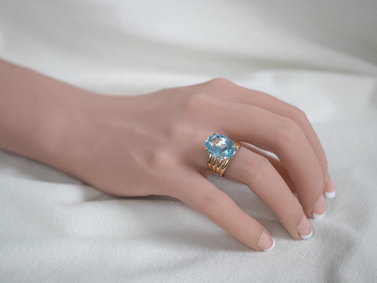 Gold Blue Topaz Cocktail Ring