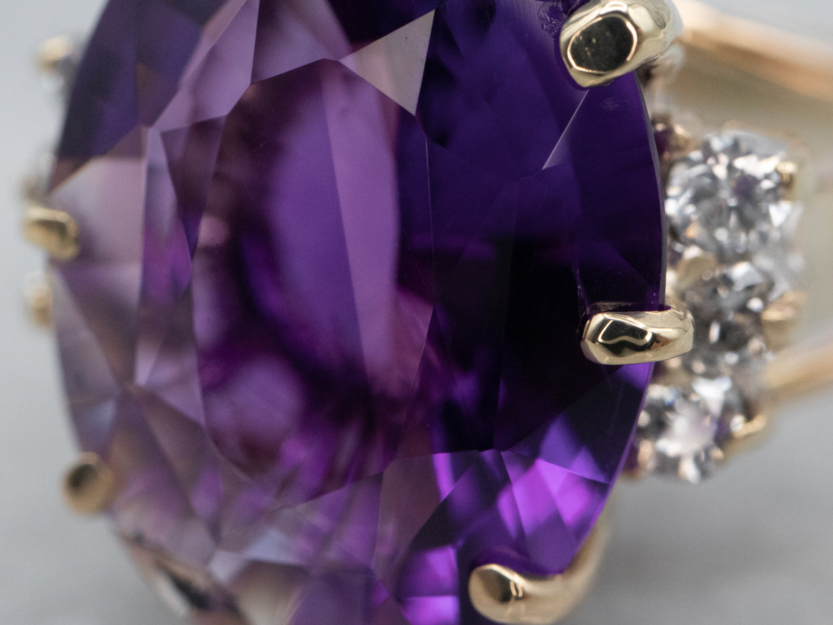 Gold Amethyst and Diamond Cocktail Ring