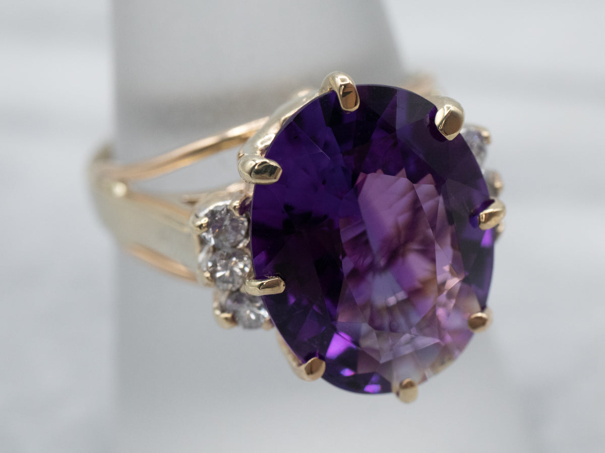Gold Amethyst and Diamond Cocktail Ring