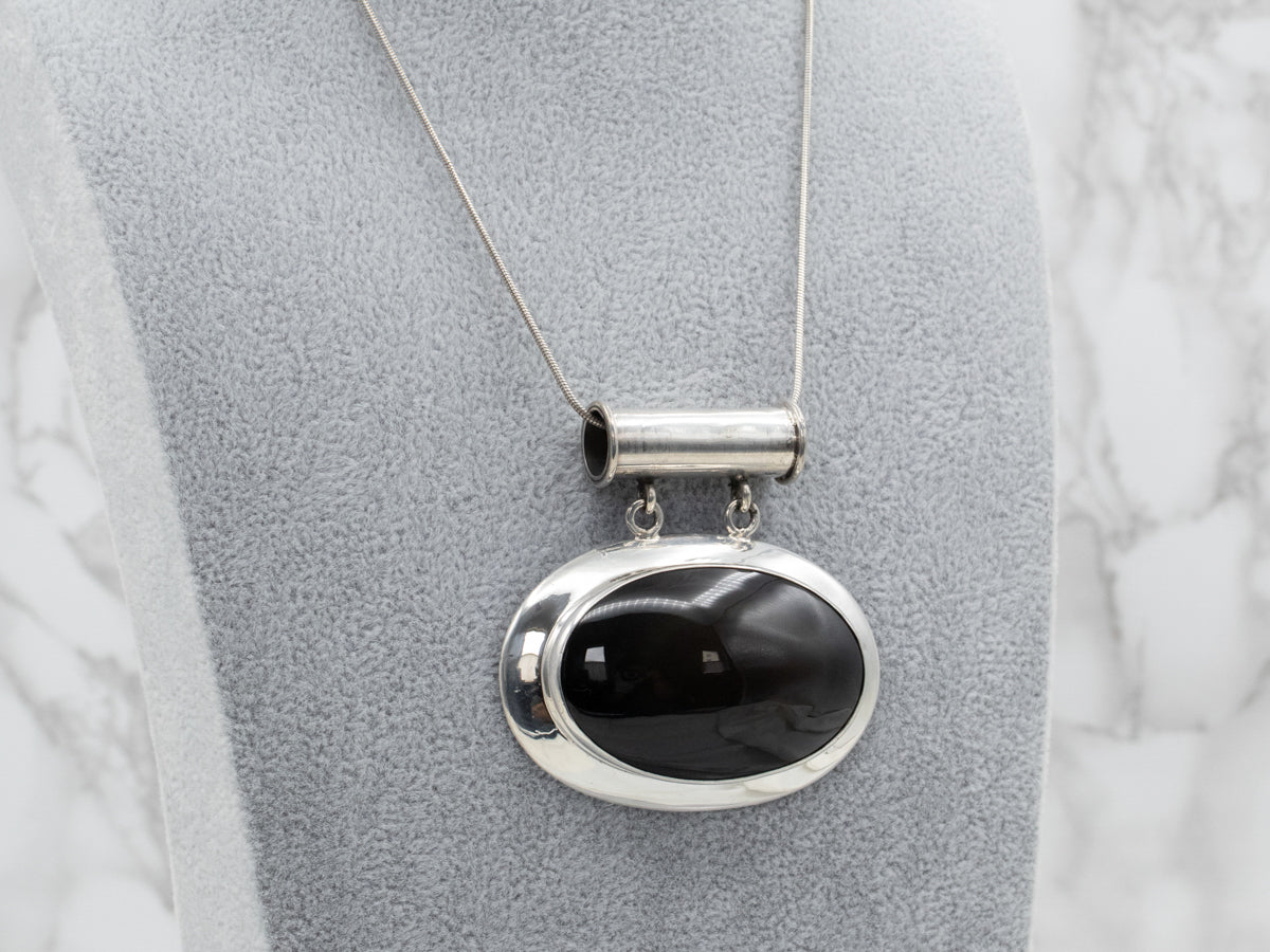 Sterling Silver Large Rainbow Obsidian Pendant