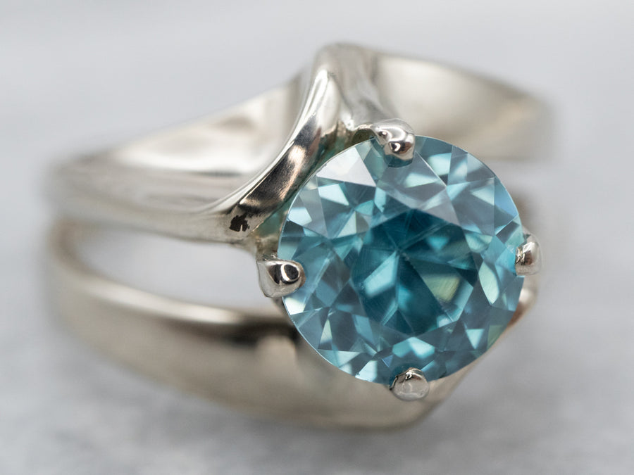 Modernist Blue Zircon Ring in White Gold
