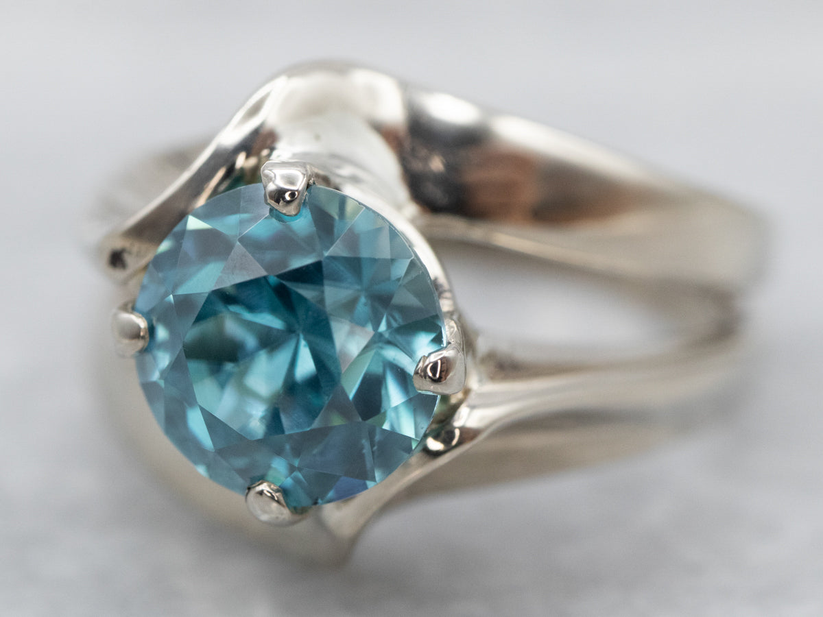 Modernist Blue Zircon Ring in White Gold