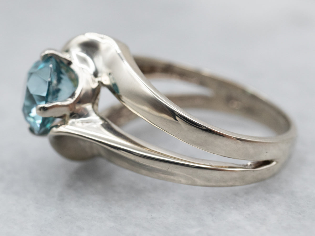 Modernist Blue Zircon Ring in White Gold