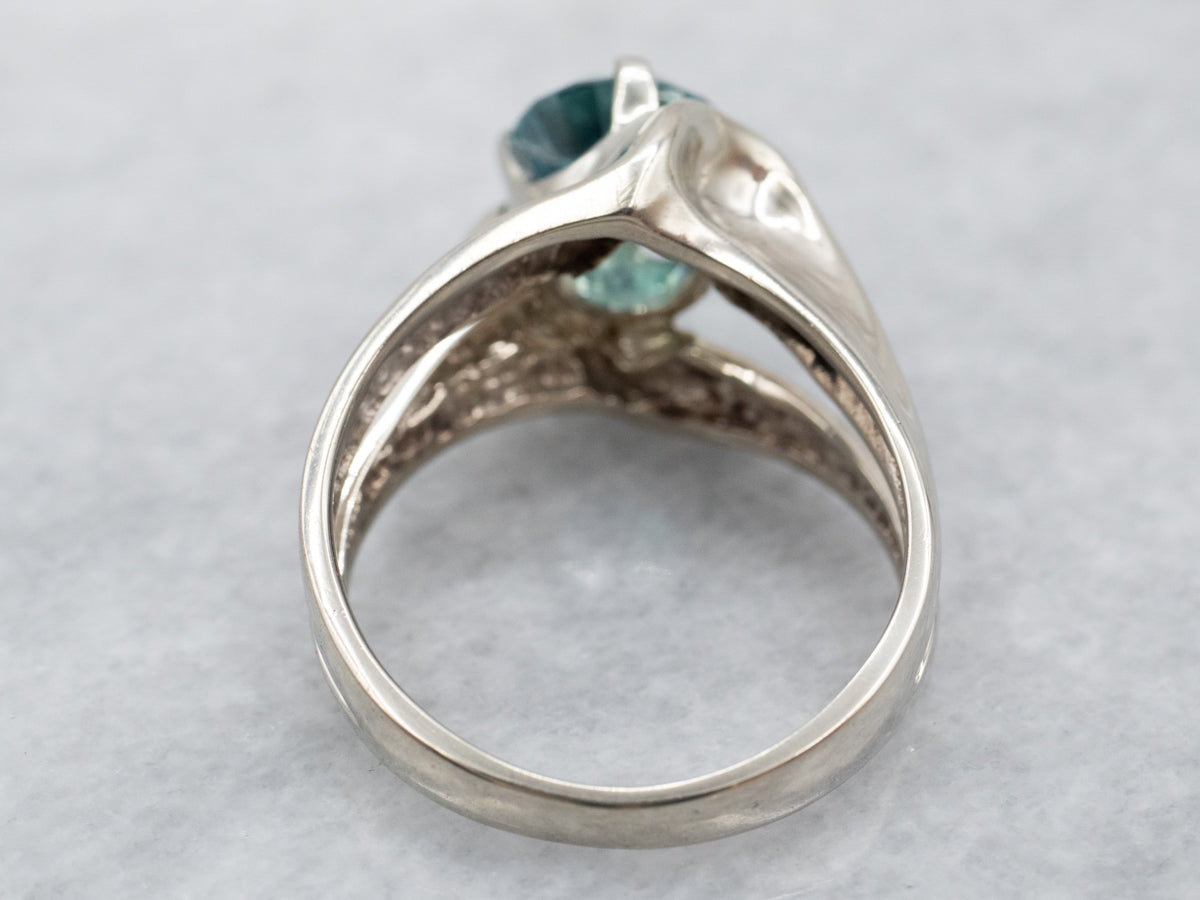 Modernist Blue Zircon Ring in White Gold