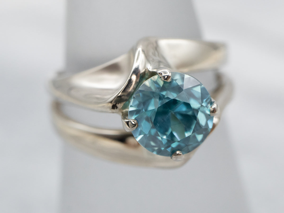 Modernist Blue Zircon Ring in White Gold