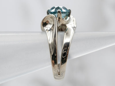 Modernist Blue Zircon Ring in White Gold