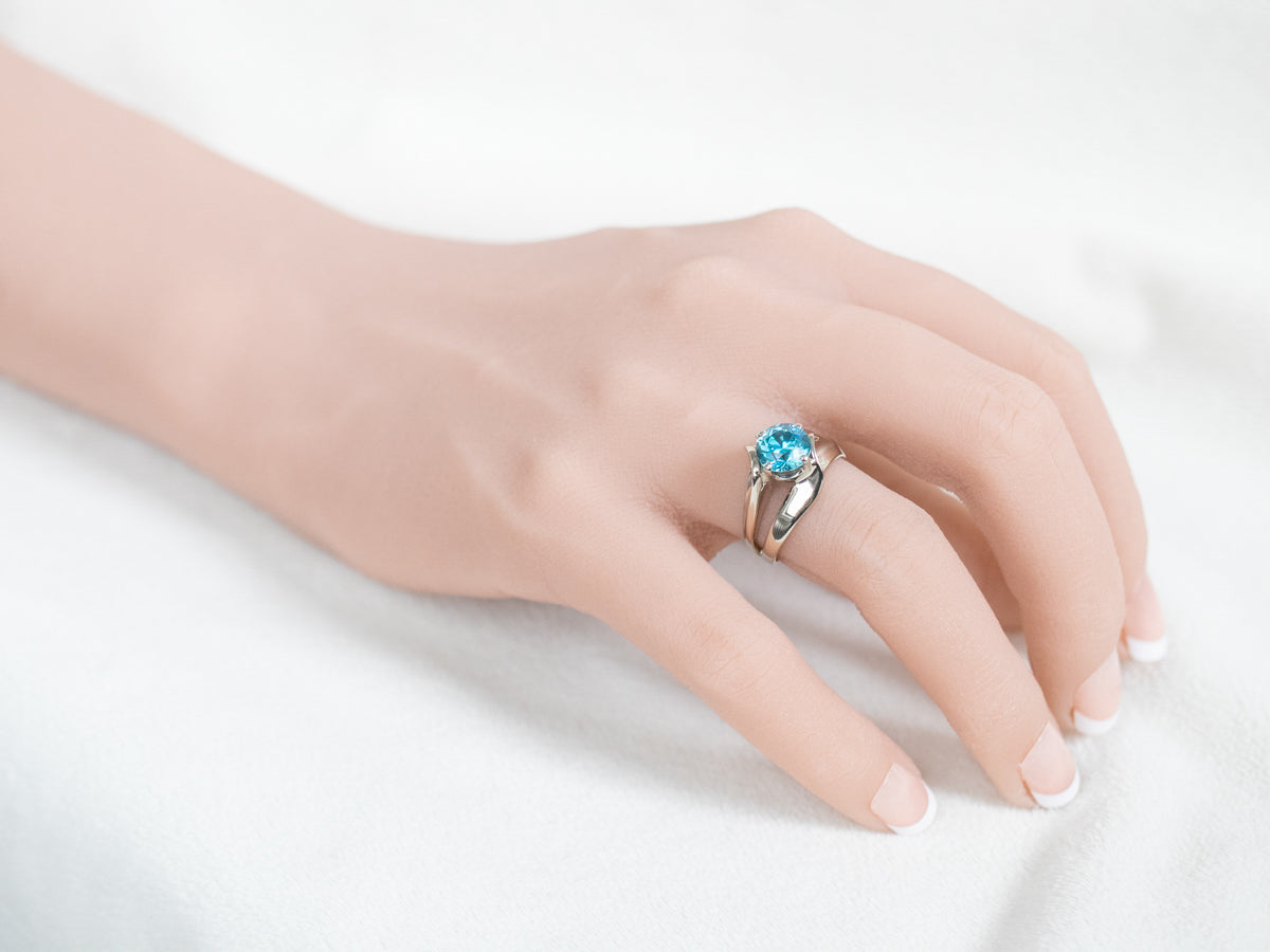 Modernist Blue Zircon Ring in White Gold