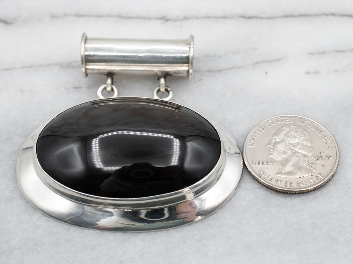 Sterling Silver Large Rainbow Obsidian Pendant
