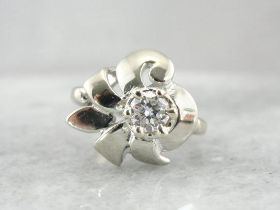 Retro Cocktail Diamond Ring with Sweeping Curves