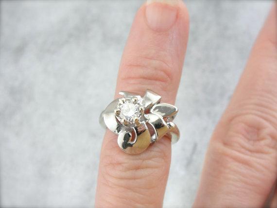 Retro Cocktail Diamond Ring with Sweeping Curves
