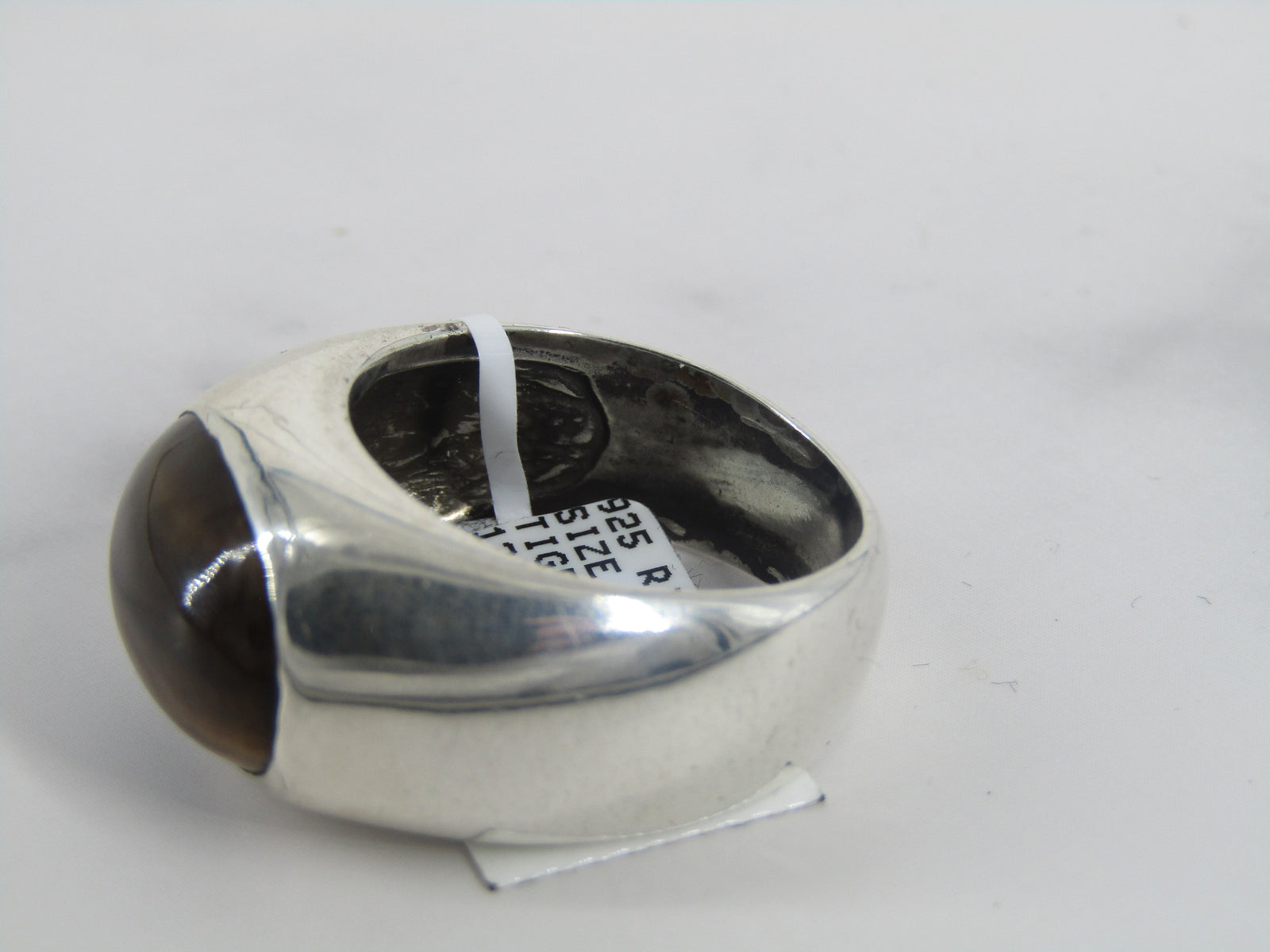 Wide Silver Band Ring With Tiger's Eye Center