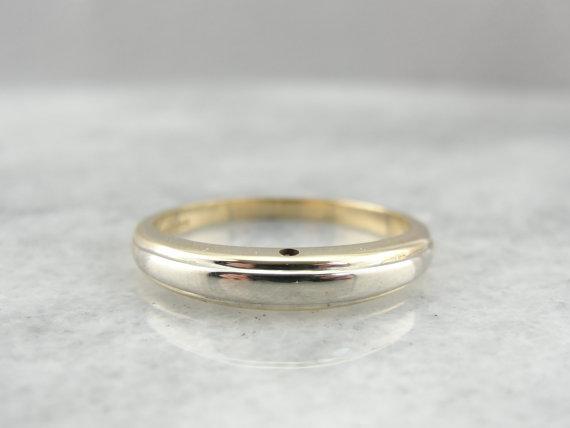 Art Carved Wedding Band with Locking Side, Two Tone Gold