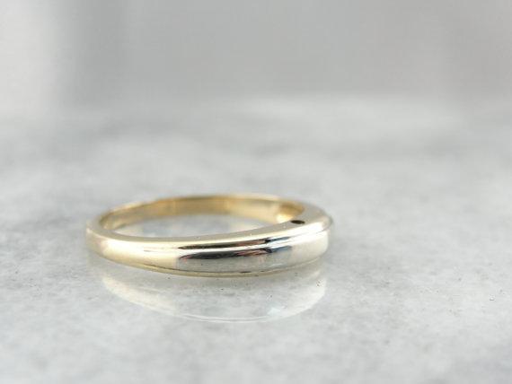 Art Carved Wedding Band with Locking Side, Two Tone Gold