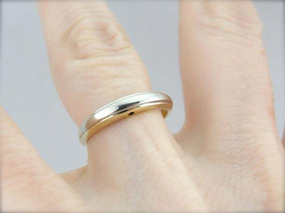 Art Carved Wedding Band with Locking Side, Two Tone Gold