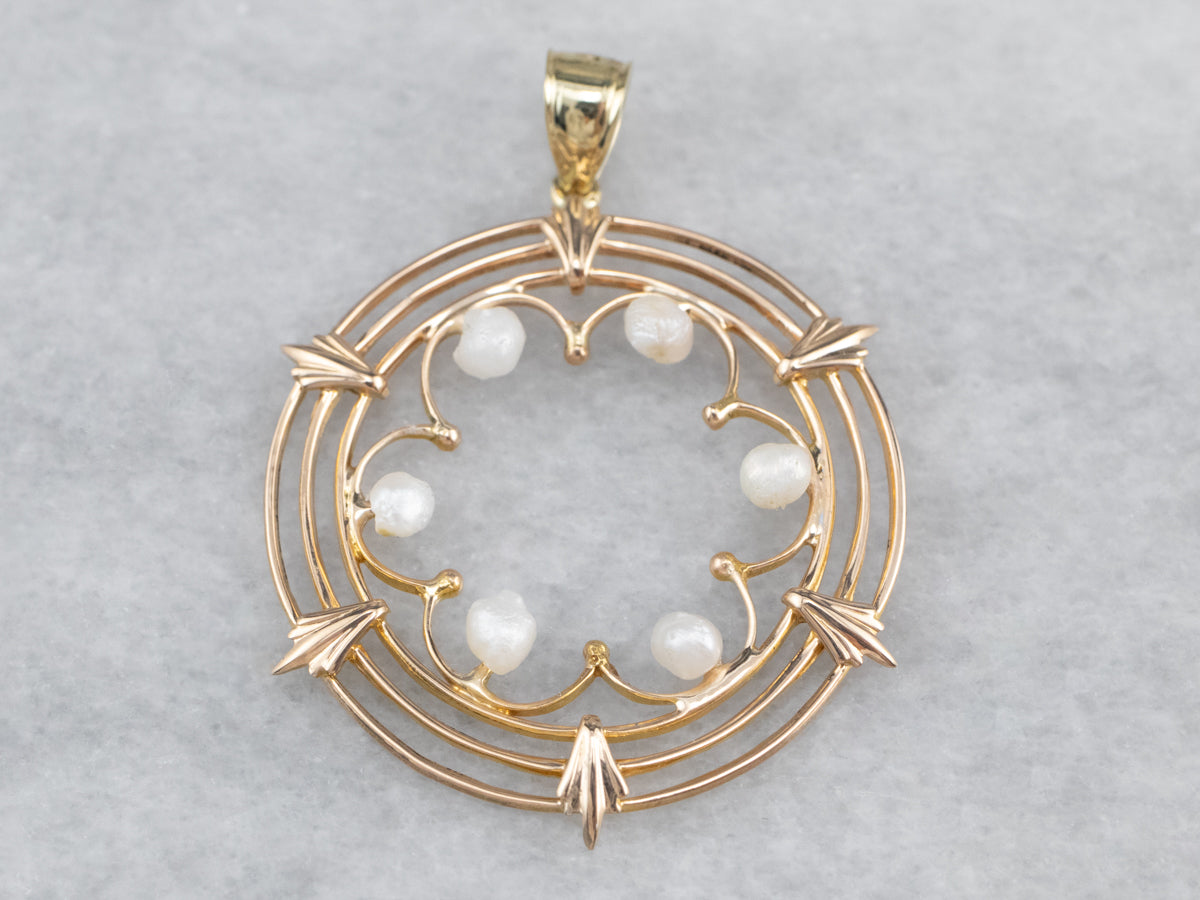 Pearl Gold Filigree Circle Pendant
