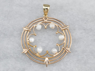 Pearl Gold Filigree Circle Pendant