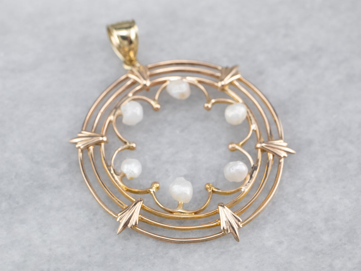 Pearl Gold Filigree Circle Pendant
