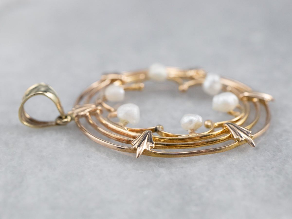 Pearl Gold Filigree Circle Pendant