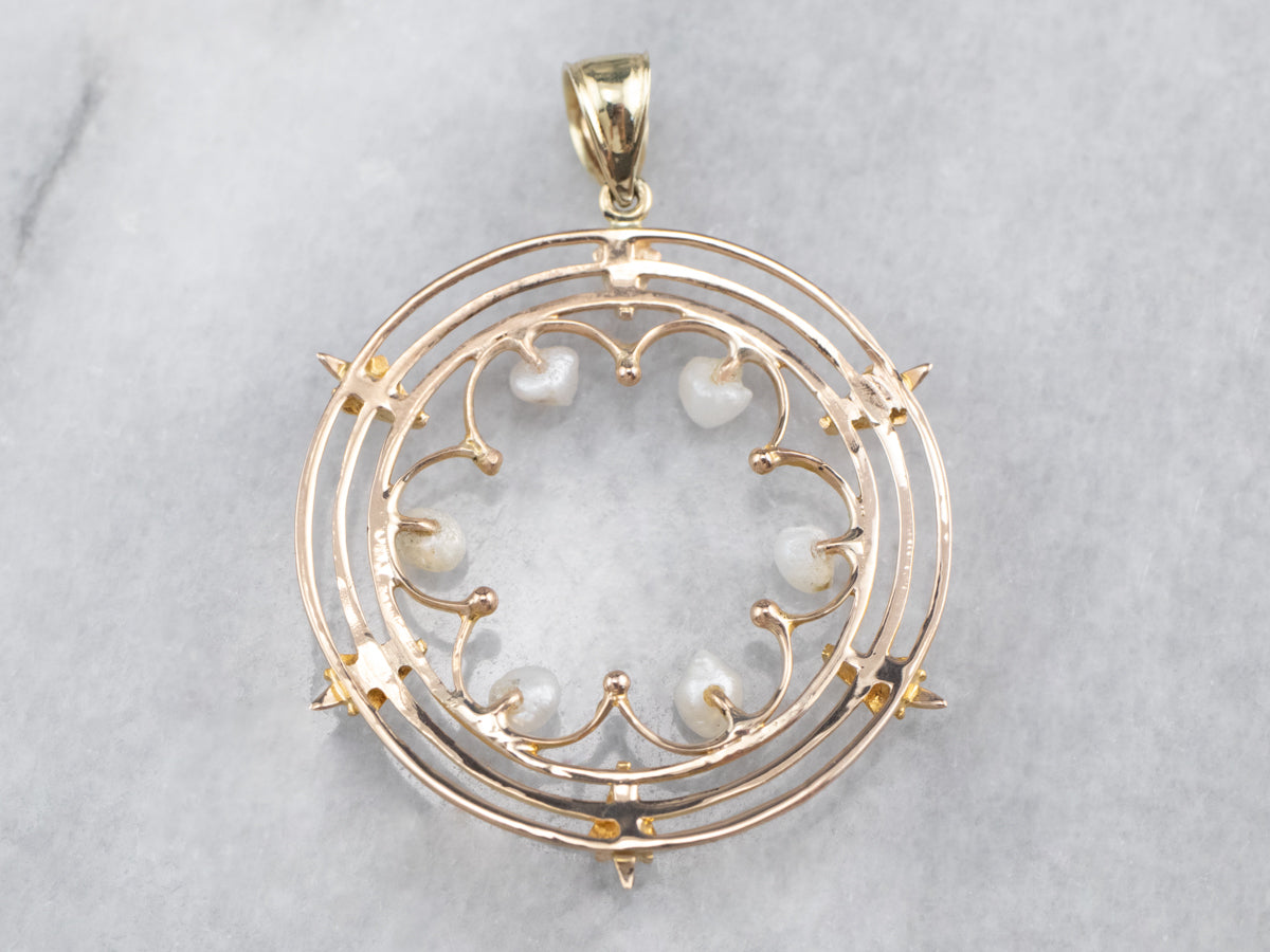 Pearl Gold Filigree Circle Pendant