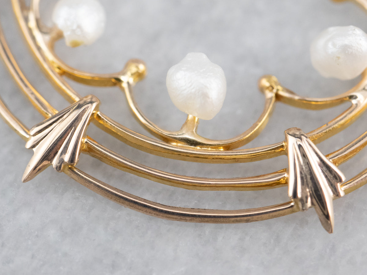 Pearl Gold Filigree Circle Pendant