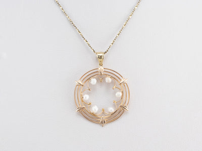 Pearl Gold Filigree Circle Pendant