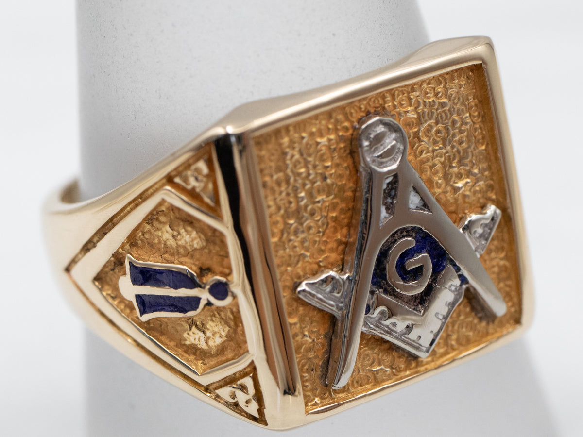 Men's Two Tone Gold and Enamel Masonic Ring