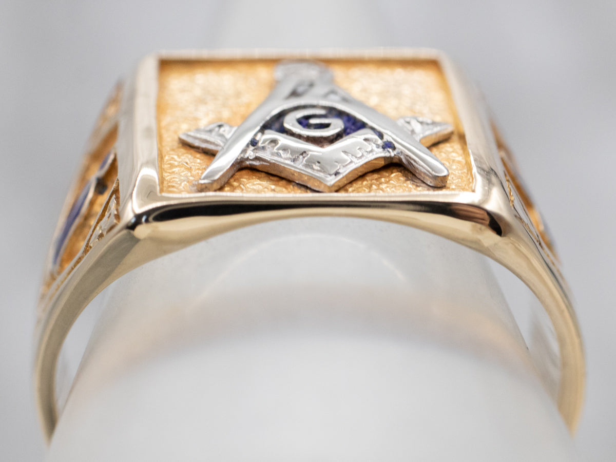 Men's Two Tone Gold and Enamel Masonic Ring