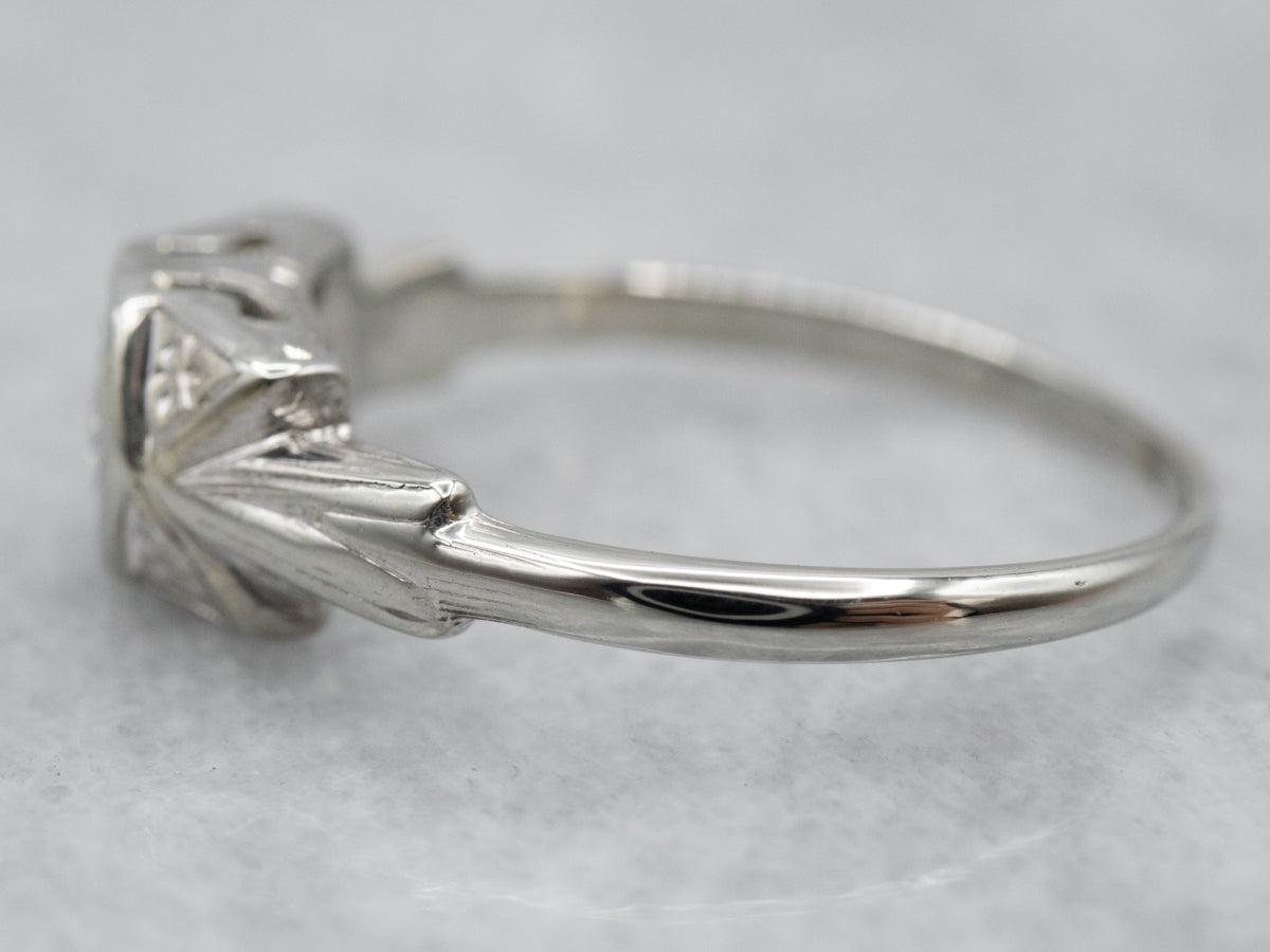 Floral Art Deco Old Mine Cut Diamond Engagement Ring