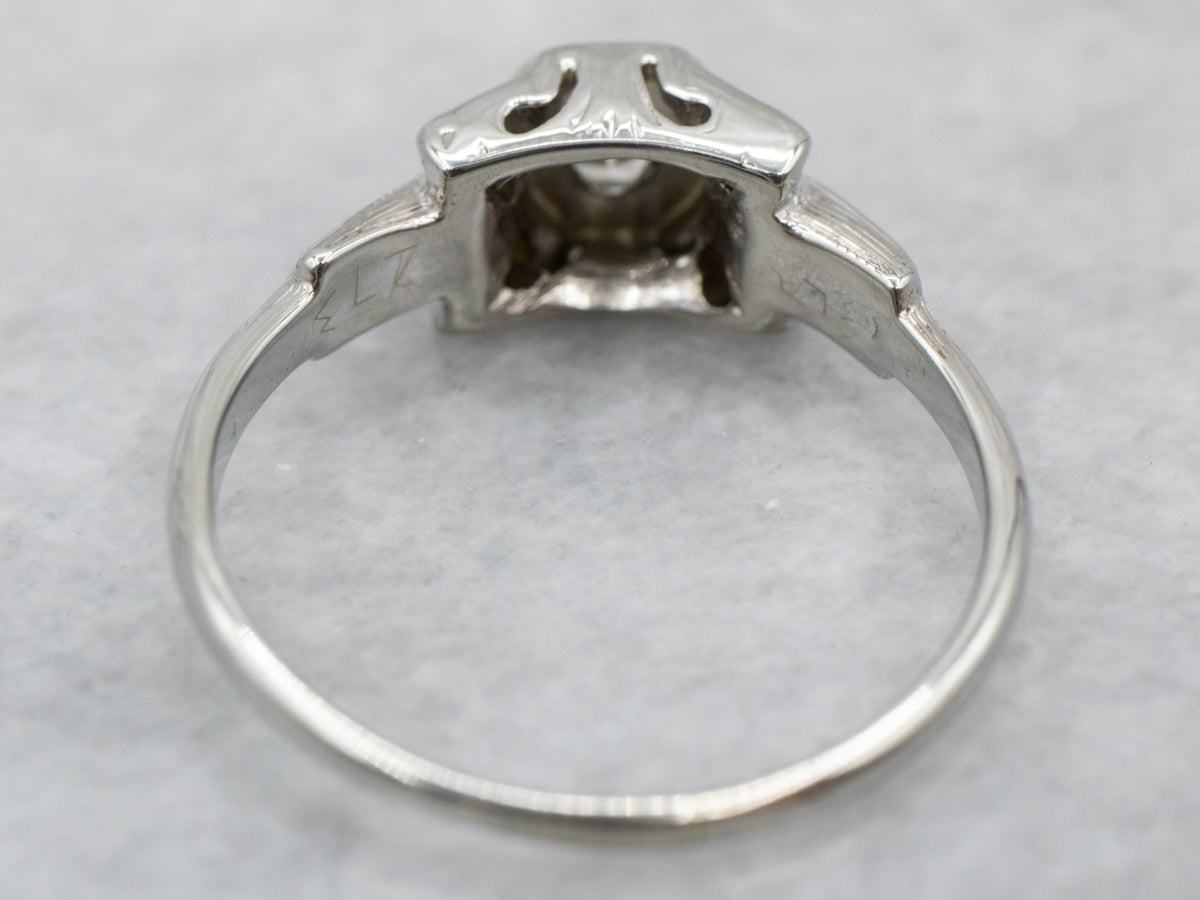 Floral Art Deco Old Mine Cut Diamond Engagement Ring