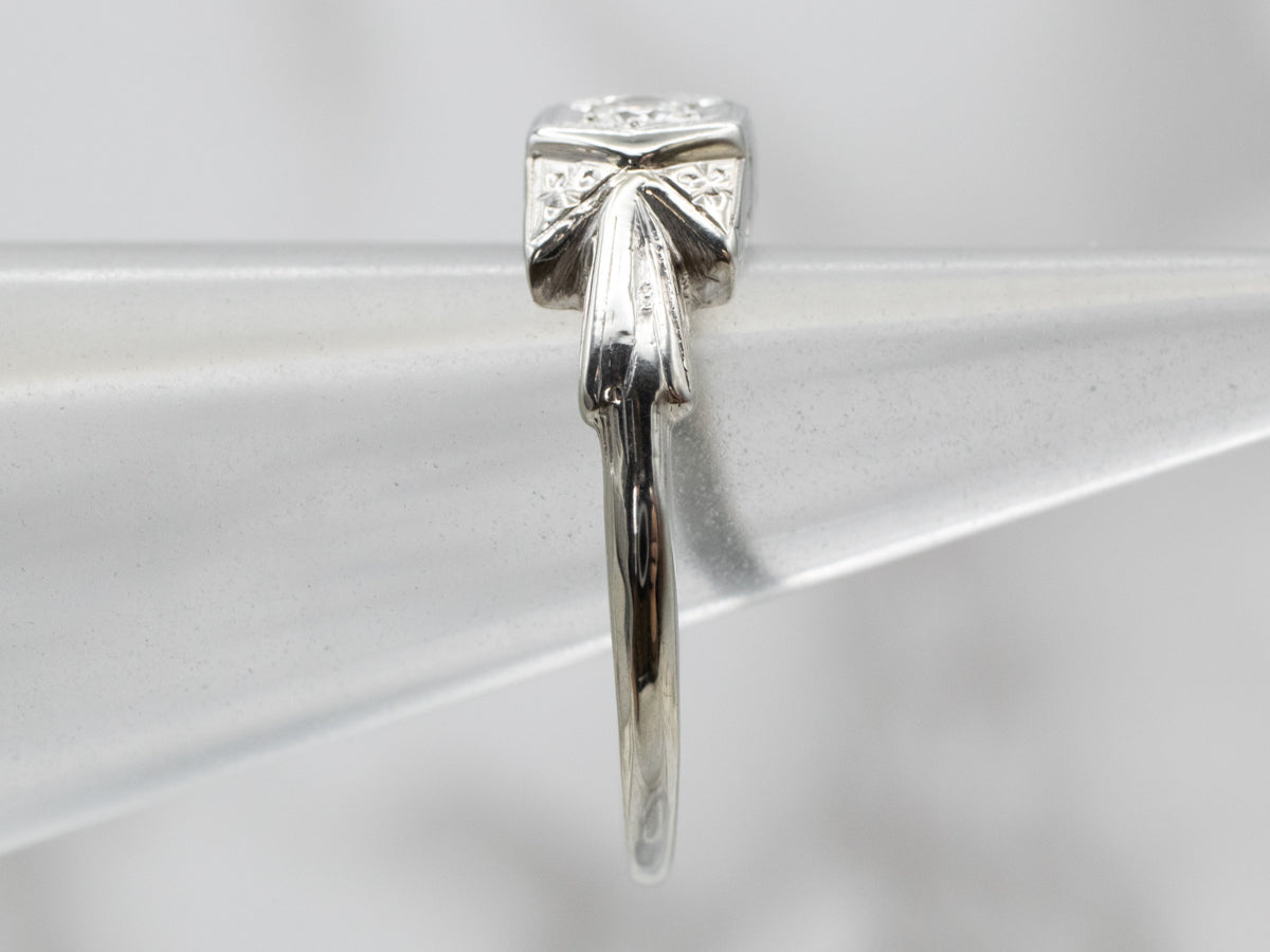 Floral Art Deco Old Mine Cut Diamond Engagement Ring