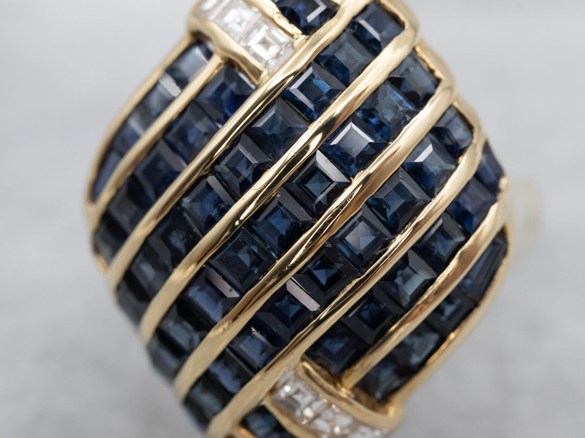 Modern Sapphire and Diamond Ring