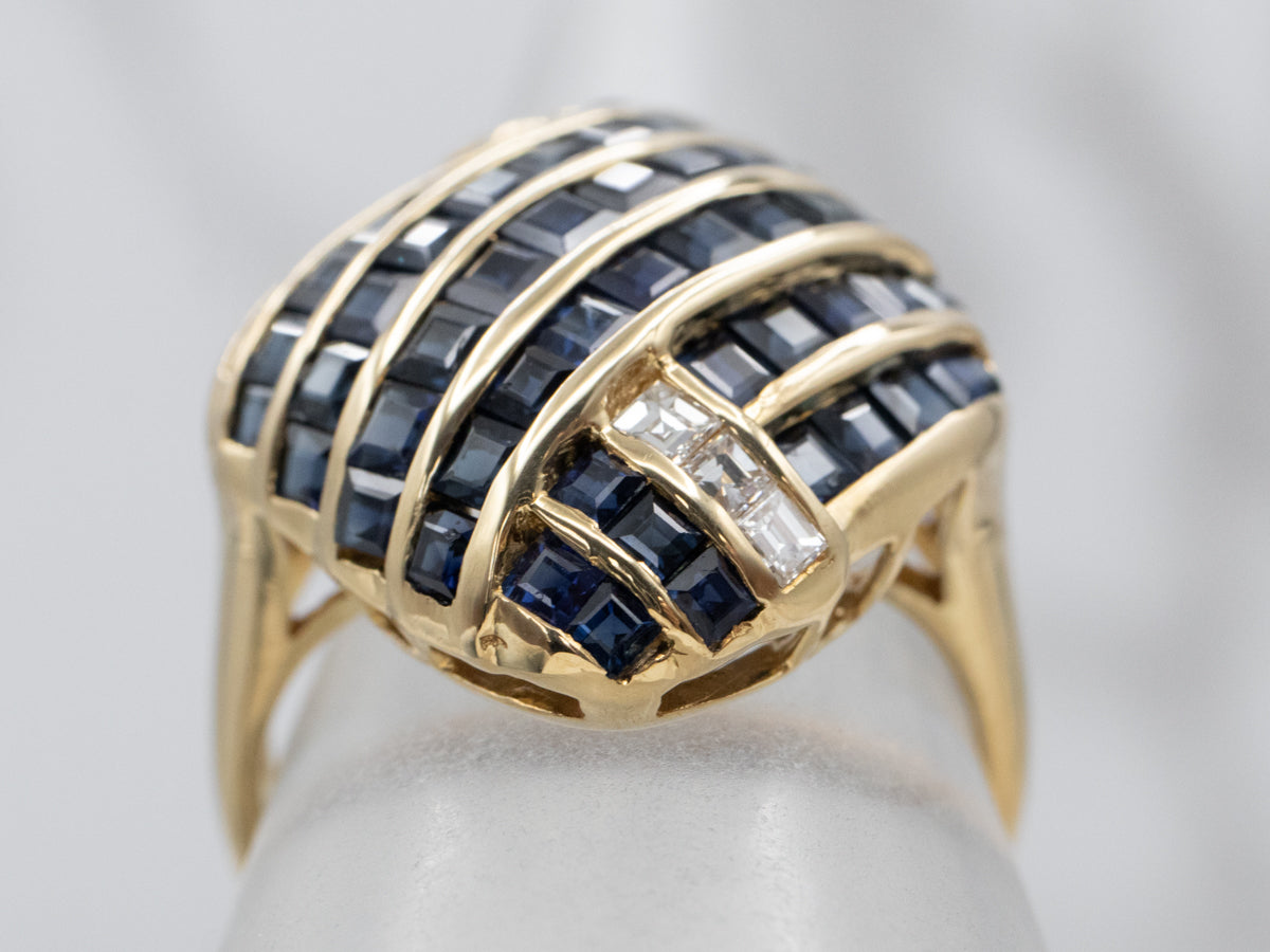 Modern Sapphire and Diamond Ring
