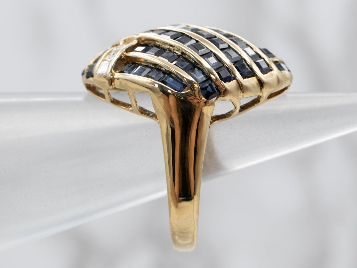 Modern Sapphire and Diamond Ring