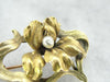 Art Nouveau Frilled Iris Gold Pin with Pearl Center,